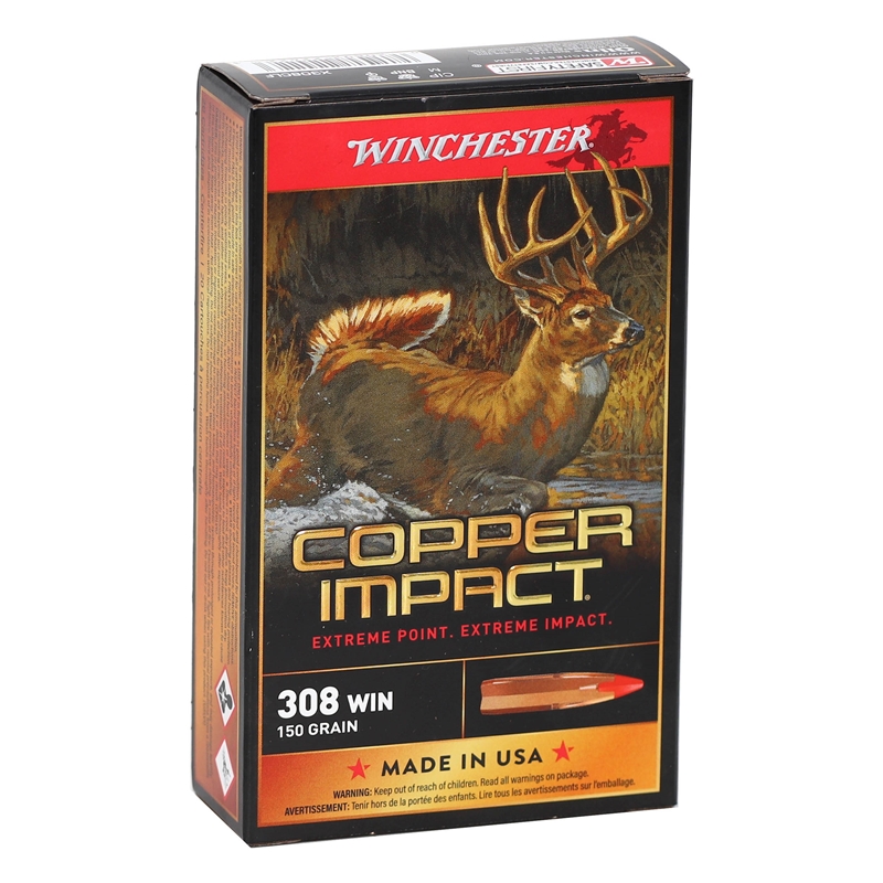 Winchester Copper Impact 308 Winchester Ammo 150 Grain Copper Extreme Point Polymer Tip Ammo - X308CLF Box Of 20 X308CLF Box Of 20 Ammo