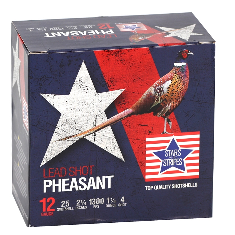 rs And Stripes Pheasant 12 Gauge 2 3/4 1 1/4 Oz #4 Shot Box Of 25 Ammo