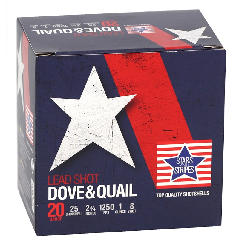 rs And Stripes Dove & Quail 20 Gauge 2 3/4 1 Oz #8 Shot Box Of 25 Ammo