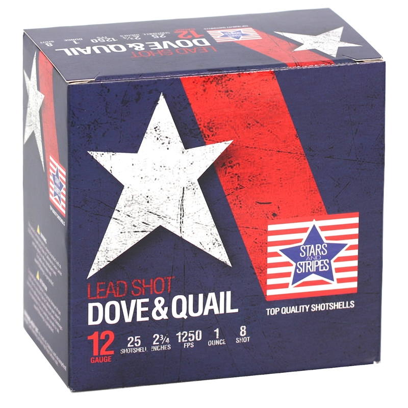 rs And Stripes Dove & Quail 12 Gauge 2 3/4&apos&apos 1 Oz. #8 Shot Box Of 25 Ammo