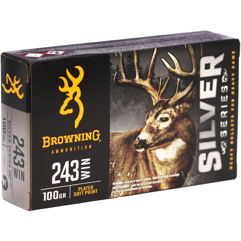 Browning Silver 243 Winchester Ammo 100 Grain Plated Soft Point Ammo - B192602431 Box Of 20 B192602431 Box Of 20 Ammo