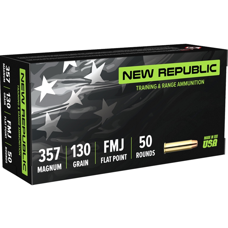 New Republic Training & Range 357 Magnum Ammo 130 Grain Full Metal Jacket Flat Point Ammo - NR35713050 Box Of 50 NR35713050 Box Of 50 Ammo