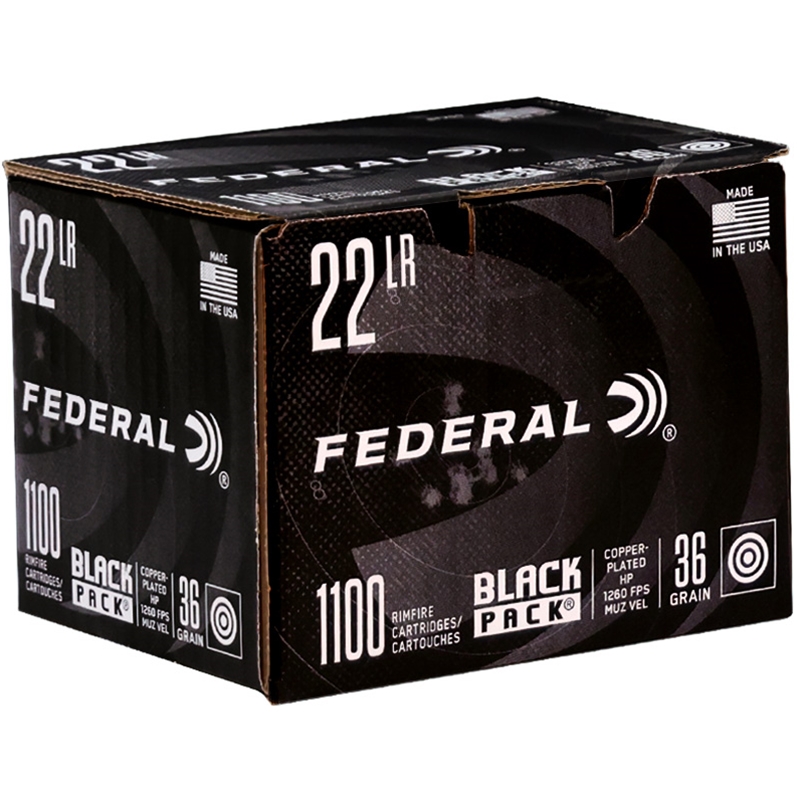 Federal Black Pack 22 Long Rifle Ammo 36 Grain Copper Plated Hollow Point Ammo - Bulk BF750 Box Of 1100 Bulk BF750 Box Of 1100 Ammo