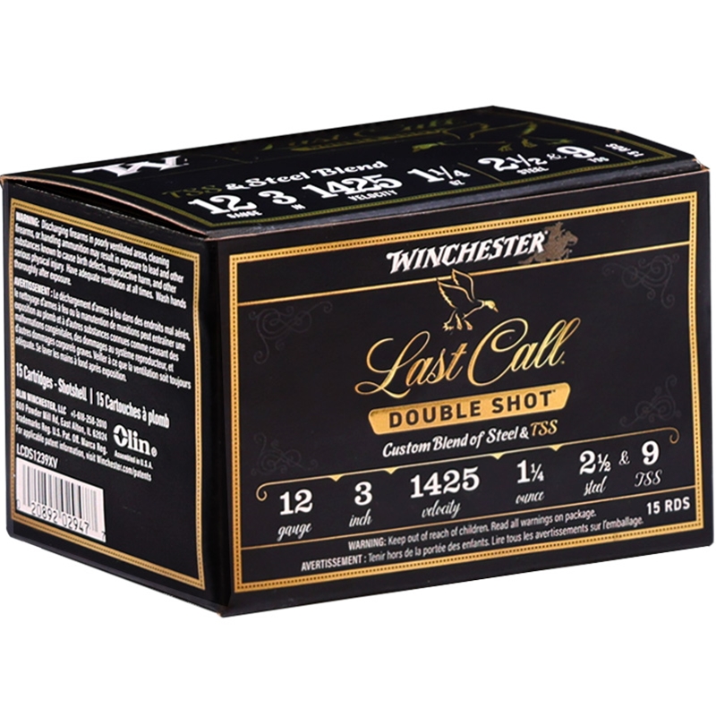 Winchester Last Call Double Shot 12 Gauge Ammo 3 1 1/4oz #2.5 Steel 9 TSS Ammo - LCDS1239XV Box Of 15 LCDS1239XV Box Of 15 Ammo