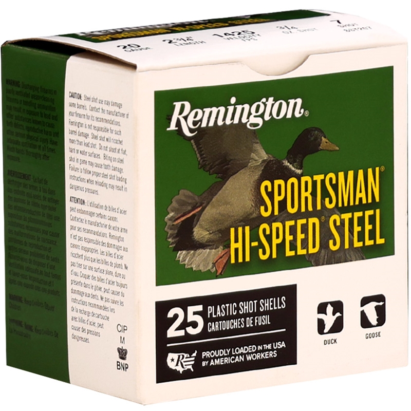 Remington Sportsman Hi-Speed 20 Gauge Ammo 2 3/4 3/4oz #7 Steel Shot Ammo - 20009 Box Of 25 20009 Box Of 25 Ammo