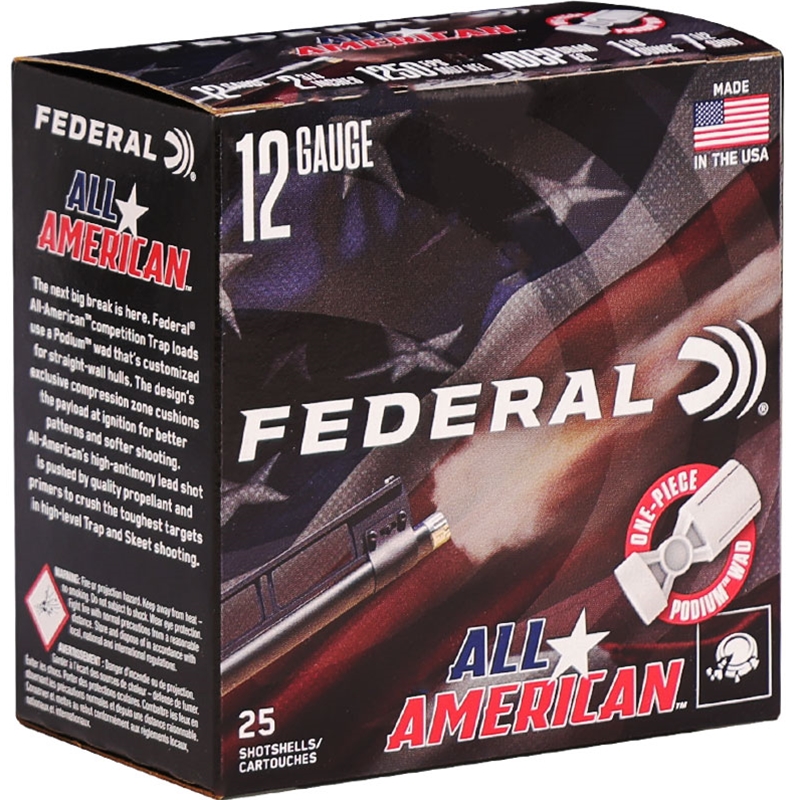 Federal All American 12 Gauge Ammo 2 3/4 1 1/8 Oz #7.5 Lead Shot 394 Pellets Ammo - FAA12HC 7.5 Box Of 25 FAA12HC 7.5 Box Of 25 Ammo