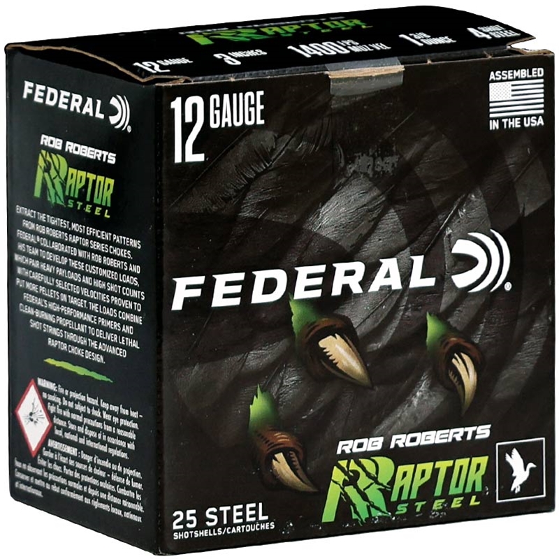 Federal Raptor 12 Gauge Ammo 3 1 3/8 Oz #4 Steel Shot Ammo - RRS138 4 Box Of 25 RRS138 4 Box Of 25 Ammo