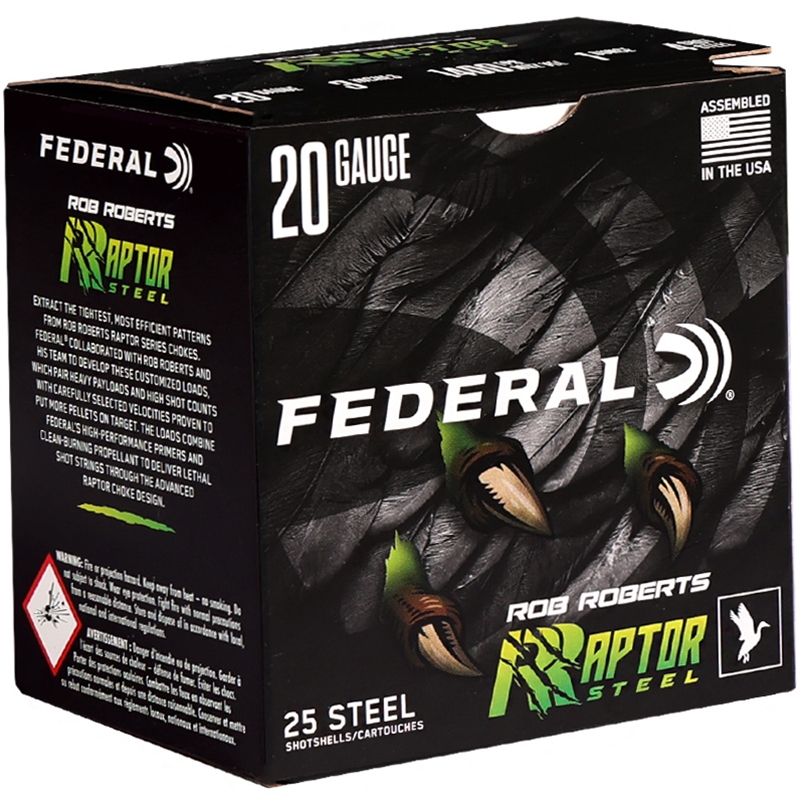 Federal Raptor 20 Gauge Ammo 3 1oz #4 Steel Shot Ammo - RRS209 4 Box Of 25 RRS209 4 Box Of 25 Ammo