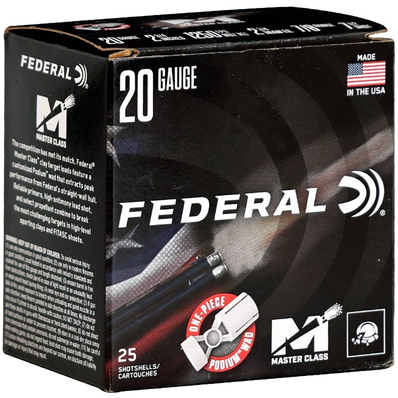 Federal Master Class 20 Gauge Ammo 2 3/4 7/8 Oz 2 3/4 DRAM #7.5 Lead Shot Ammo - MC224 7.5 Case Of 250 (10 Boxes Of 25) Ammo - Free Shipping MC224 7.5 Case Of 250 (10 Boxes Of 25) - Free Shipping Ammo
