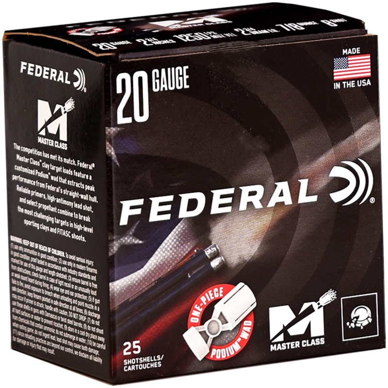 Federal Master Class 20 Gauge Ammo 2 3/4 7/8 Oz 2 3/4 DRAM #8 Lead Shot Ammo - MC224 8 Case Of 250 (10 Boxes Of 25) Ammo - Free Shipping MC224 8 Case Of 250 (10 Boxes Of 25) - Free Shipping Ammo