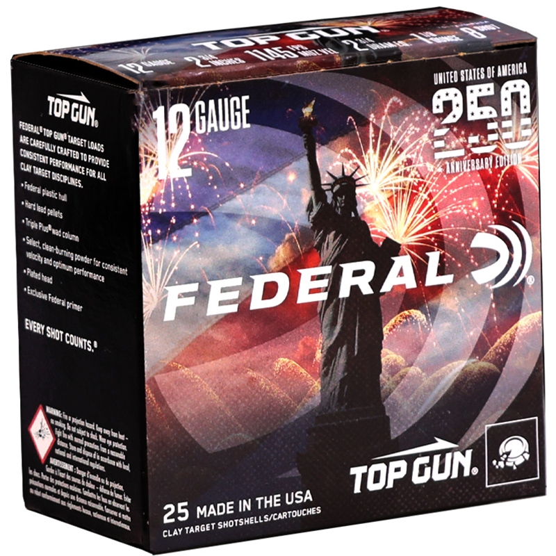 Federal Top Gun 12 Gauge Ammo 2 3/4 1 1/8 Oz 2 3/4 DRAM #8 Lead Shot Ammo - TGL12US 8USA Box Of 25 TGL12US 8USA Box Of 25 Ammo