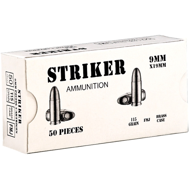 Striker 9mm Ammo 115 Grain Full Metal Jacket Ammo - 9115FMJ-STRIKER-50 Box Of 50 9115FMJ-STRIKER-50 Box Of 50 Ammo