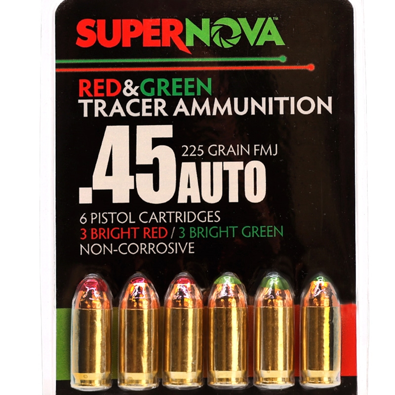 Supernova Red & Green Tracer 45 ACP Ammo 225 Grain Full Metal Jacket Ammo - PMSN45AC-MP Box Of 6 PMSN45AC-MP Box Of 6 Ammo