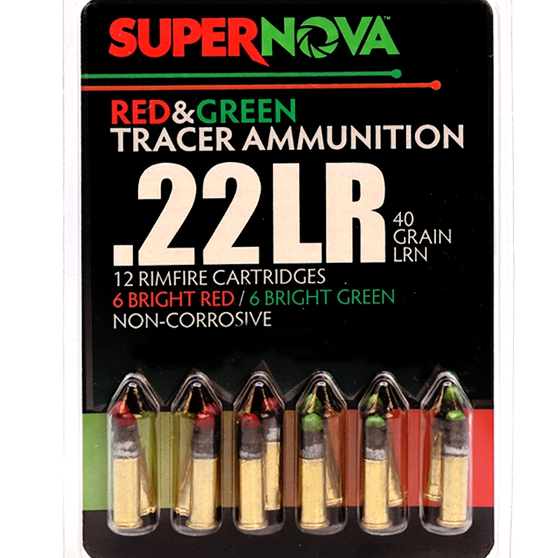 Supernova Red & Green Tracer 22LR Ammo 40 Grain Lead Round Nose Ammo - SPMSN22LR-MP Box Of 12 SPMSN22LR-MP Box Of 12 Ammo