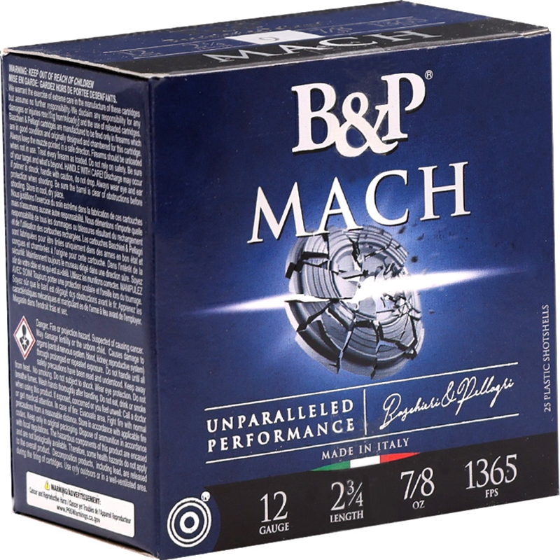 B&P Mach 12 Gauge Ammo 2 3/4 7/8 Oz #9 Shot Ammo - 12B78F29 Case Of 250 (10 Boxes Of 25) Ammo - Free Shipping 12B78F29 Case Of 250 (10 Boxes Of 25) - Free Shipping Ammo