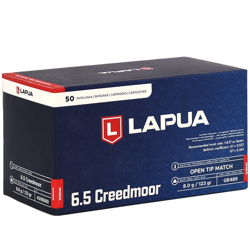 Lapua 6.5mm Creedmoor Ammo 123 Grain Open Tip Match Ammo - 4316060 Box Of 50 4316060 Box Of 50 Ammo