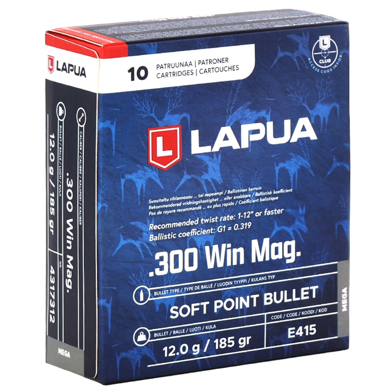 Lapua 300 Winchester Magnum 185 Grain Soft Point Ammo - 4317312 Box Of 10 4317312 Box Of 10 Ammo