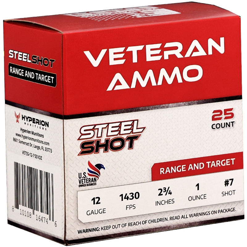 Veteran 12 Gauge Ammo 2 3/4 1 Oz #7 Steel Shot- VETSS-12-7SS1OZ Box Of 25 eran 12 Gauge 2 3/4 1 Oz #7 Steel Shot- VETSS-12-7SS1OZ Box Of 25 Ammo