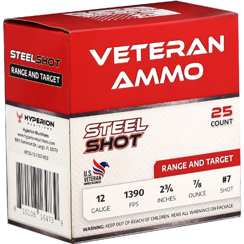 Veteran 12 Gauge Ammo 2 3/4 7/8 Oz #7 Steel Shot Ammo - VETSS-12-7SS7/8OZ Box Of 25 VETSS-12-7SS7/8OZ Box Of 25 Ammo