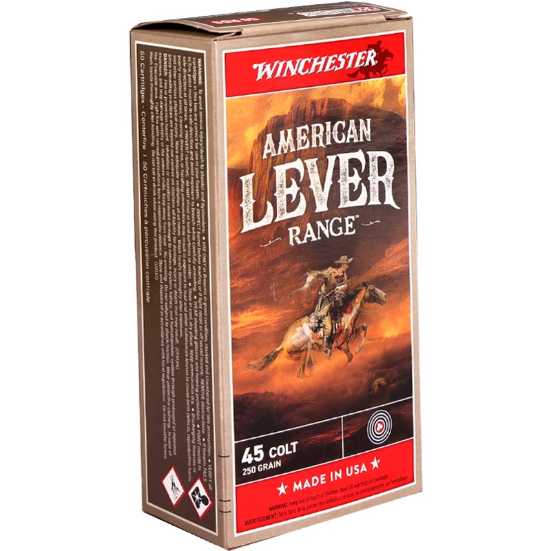 Winchester American Lever 45 Colt Ammo 250 Grain Lead Flat Nose Ammo - W45CAL Box Of 50 W45CAL Box Of 50 Ammo