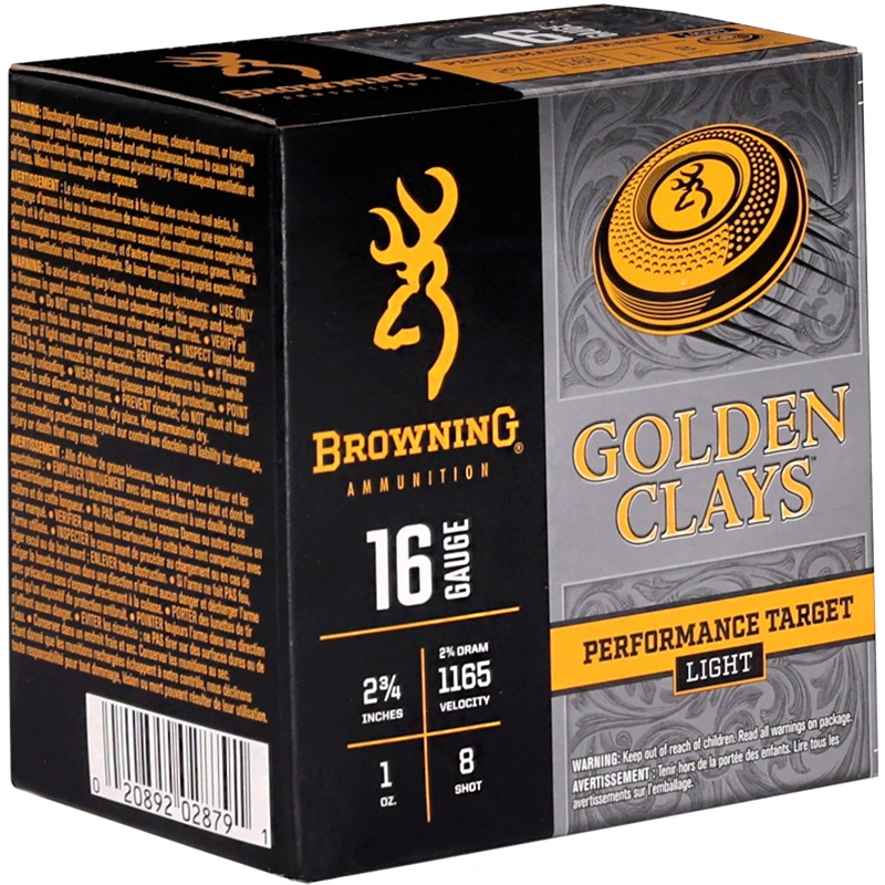 Browning Golden Clays 16 Gauge Ammo 2 3/4 1 Oz #8 Lead Shot Ammo - BGC168 Case Of 250 (10 Boxes Of 25) Ammo - Free Shipping BGC168 Case Of 250 (10 Boxes Of 25) - Free Shipping Ammo