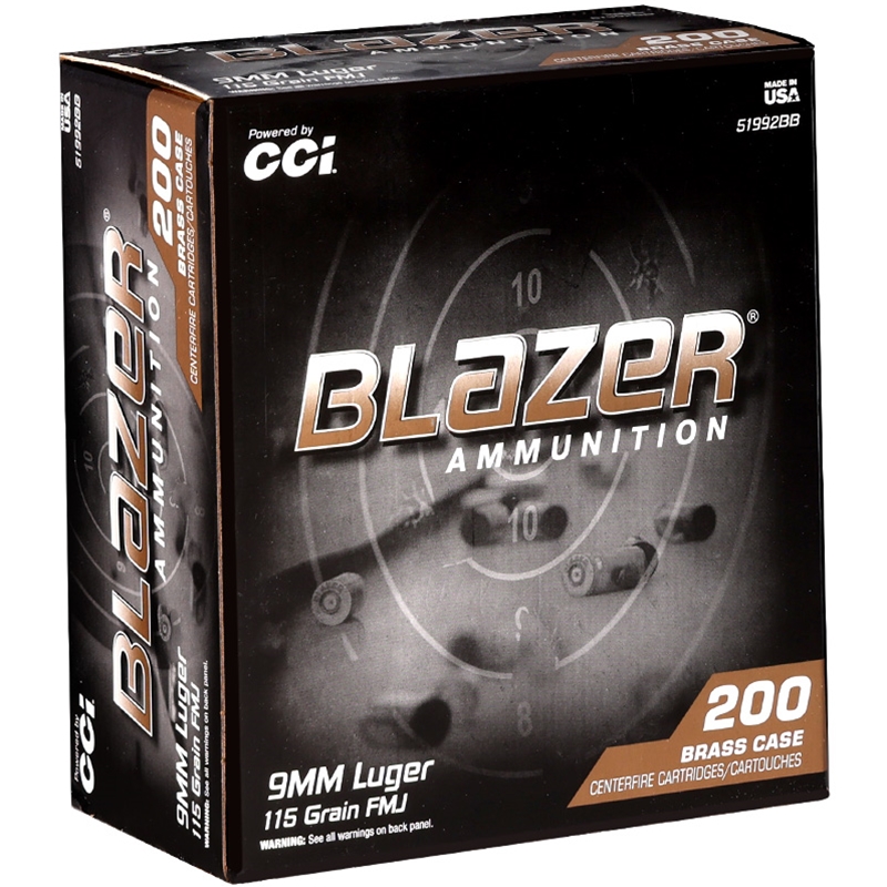 CCI Blazer 9mm Ammo 115 Grain Full Metal Jacket Value Pack Ammo - 51992BB Box Of 200 51992BB Box Of 200 Ammo