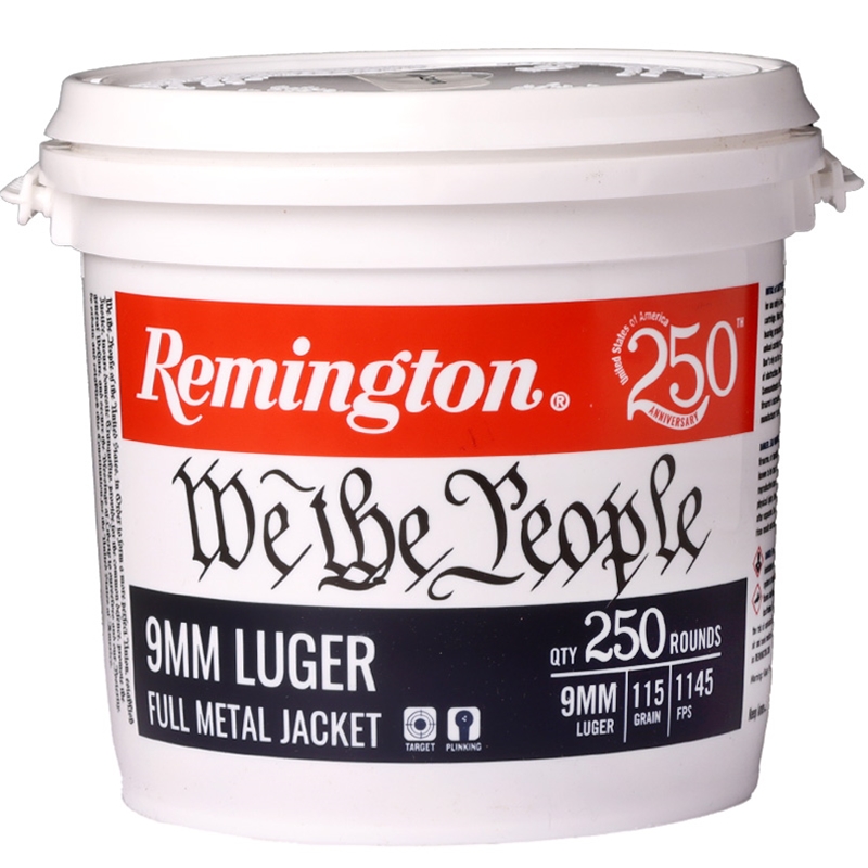 Remington We The People 9mm Ammo 115 Grain Full Metal Jacket Bucket Ammo - 21385 Box Of 250 21385 Box Of 250 Ammo