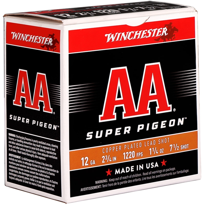 Winchester AA Super Pigeon 12 Gauge Ammo 2 3/4 1 1/4 Oz #7 1/2 Copper Plated Lead Shot Ammo - AA12SP7 Box Of 25 AA12SP7 Box Of 25 Ammo