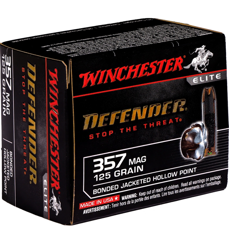 Winchester Defender 357 Magnum Ammo 125 Grain Bonded Jacketed Hollow Point Ammo - S357MPDB Box Of 20 S357MPDB Box Of 20 Ammo