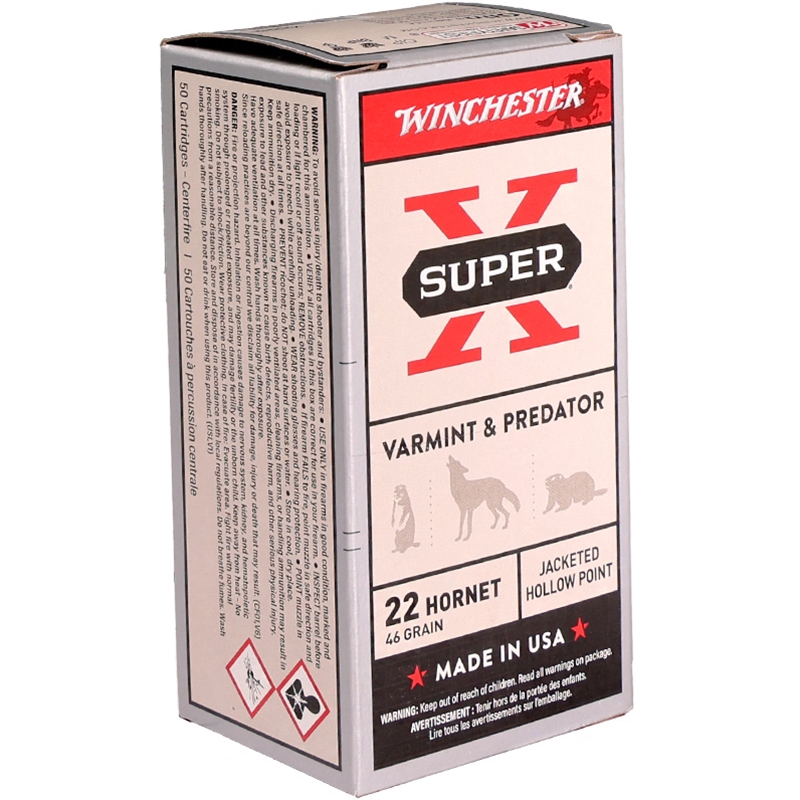Winchester Super X 22 Hornet Ammo 46 Grain Jacketed Hollow Point Ammo - X22H2 Box Of 50 X22H2 Box Of 50 Ammo