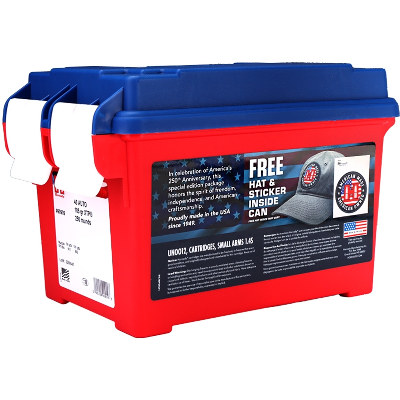 Hornady American Gunner 45 ACP Ammo 185 Grain XTP 250th Anniversary Combo Pack Ammo - 90909 Box Of 250 90909 Box Of 250 Ammo