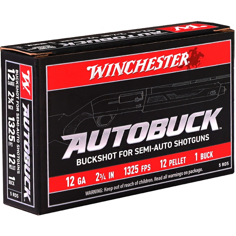 Winchester Autobuck 12 Gauge Ammo 2 3/4 #1 Buckshot 12 Pellets Ammo - USAB121 Box Of 5 USAB121 Box Of 5 Ammo