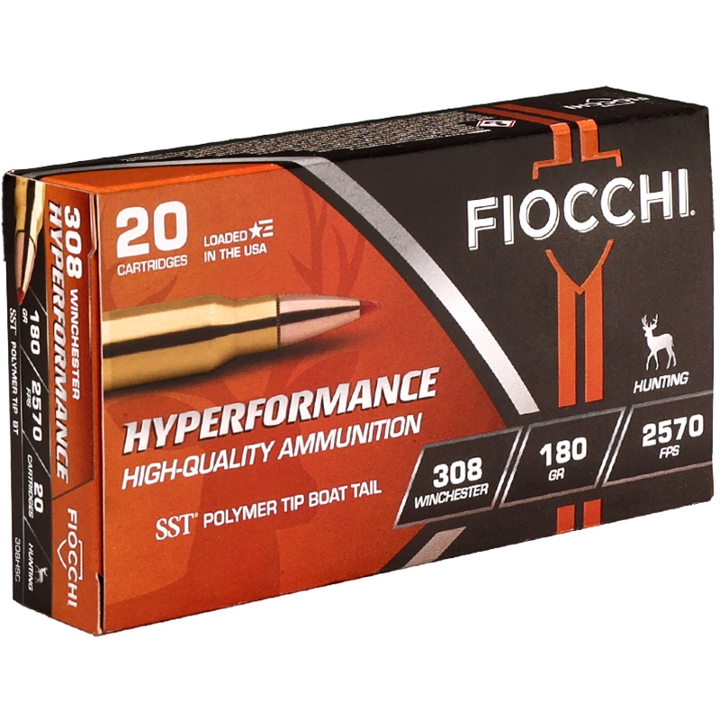 Fiocchi Hyperformance 308 Winchester Ammo 180 Grain Boat Tail Polymer Tip Ammo - 308HSC Box Of 20 308HSC Box Of 20 Ammo