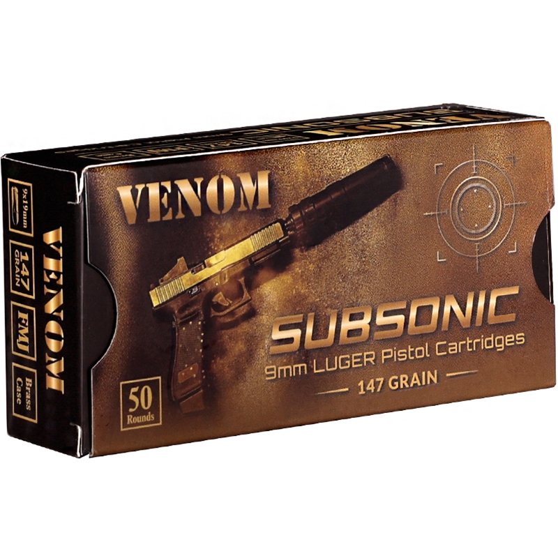Venom Subsonic 9mm Ammo 147 Grain Full Metal Jacket Ammo - 9147FMJ-VN50 Box Of 50 9147FMJ-VN50 Box Of 50 Ammo