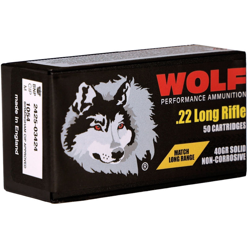 Wolf Match Long Range 22LR Ammo 40 Grain Lead Round Nose Ammo - Bulk WOLFMLR Box Of 500 Bulk WOLFMLR Box Of 500 Ammo