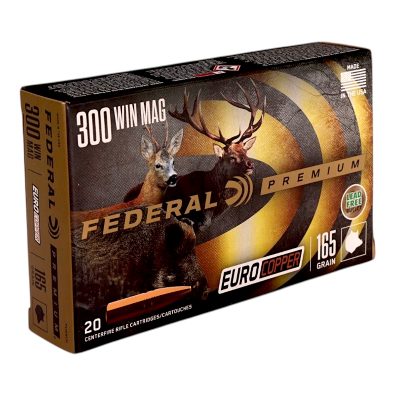 Federal Premium 300 Winchester Magnum Ammo 165 Grain Bonded Solid Copper -P300WCX1 Box Of 20 eral Premium 300 Winchester Magnum 165 Grain Bonded Solid Copper -P300WCX1 Box Of 20 Ammo