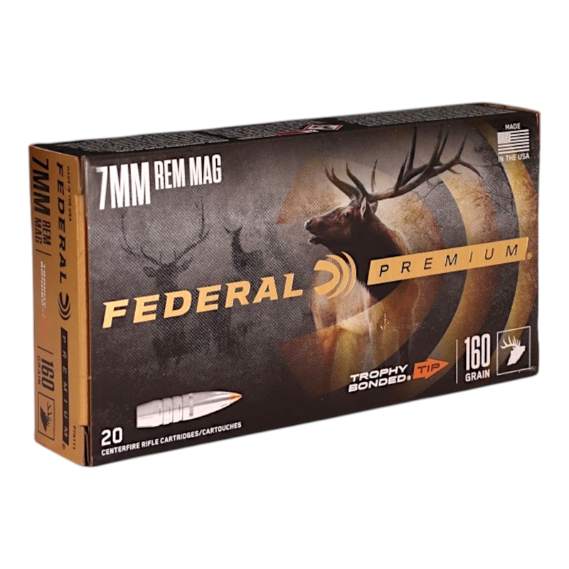 Federal Trophy Bonded Tip 7mm Remington Magnum Ammo 160 Grain Bonded Polymer Tip Ammo - P7RTT1 Box Of 20 P7RTT1 Box Of 20 Ammo