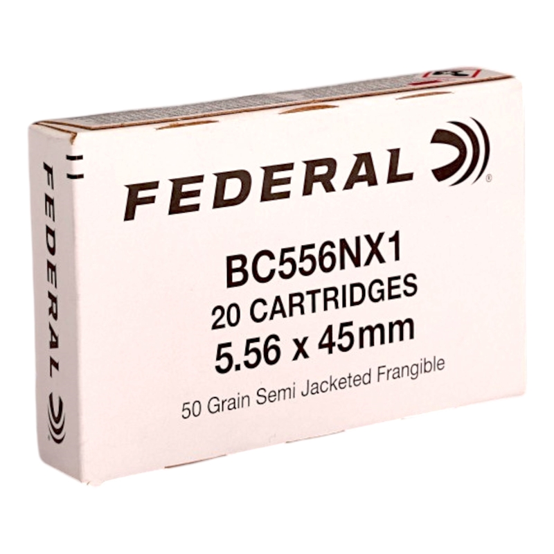 Federal 5.56x45mm NATO Ammo 50 Grain Semi Jacketed Frangible Ammo - BC556NX1 Box Of 20 BC556NX1 Box Of 20 Ammo
