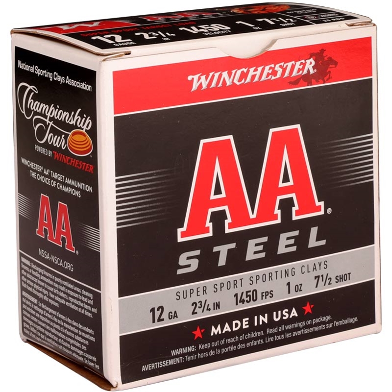 Winchester AA Steel 12 Gauge Ammo 2 3/4 Oz #7 1/2 Steel Shot Ammo - AASCL12S7 Case Of 250 (10 Boxes Of 25) Ammo - Free Shipping AASCL12S7 Case Of 250 (10 Boxes Of 25) - Free Shipping Ammo