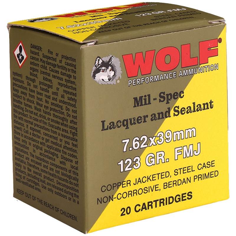 Wolf Performance Mil-Spec 7.62x39mm Ammo 123 Grain Full Metal Jacket Ammo - WLF26F038020 Box Of 20 WLF26F038020 Box Of 20 Ammo