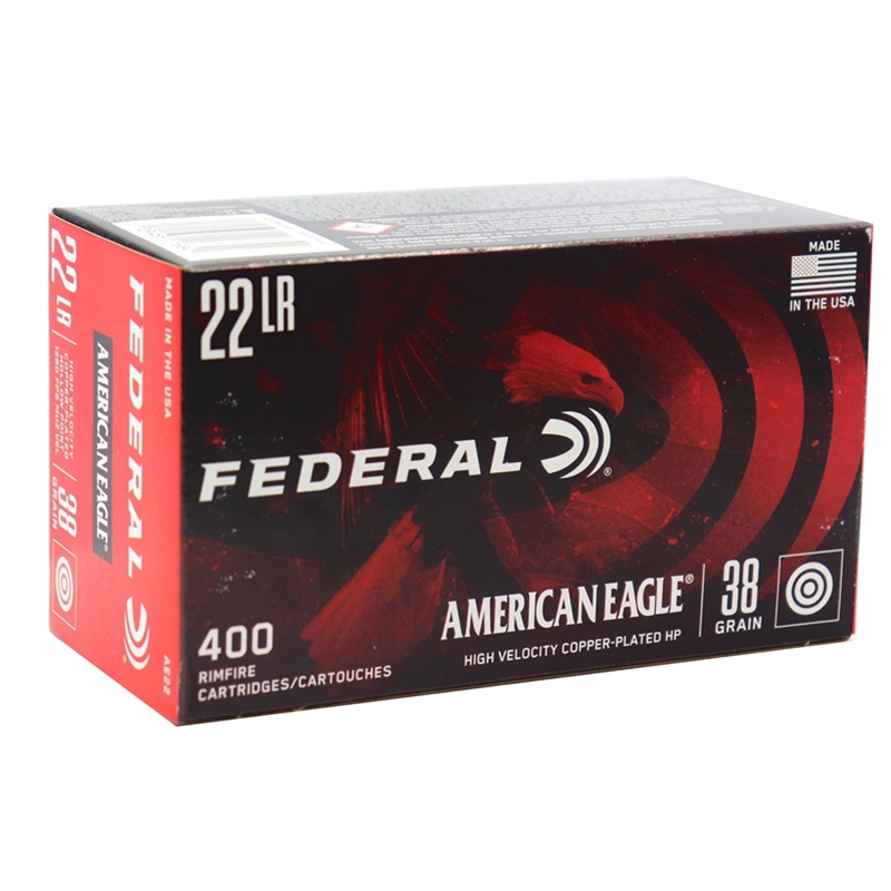 eral American Eagle 22 Long Rifle 38 Grain Plated Lead Hollow Point 400 Rounds Box Of 400 Ammo