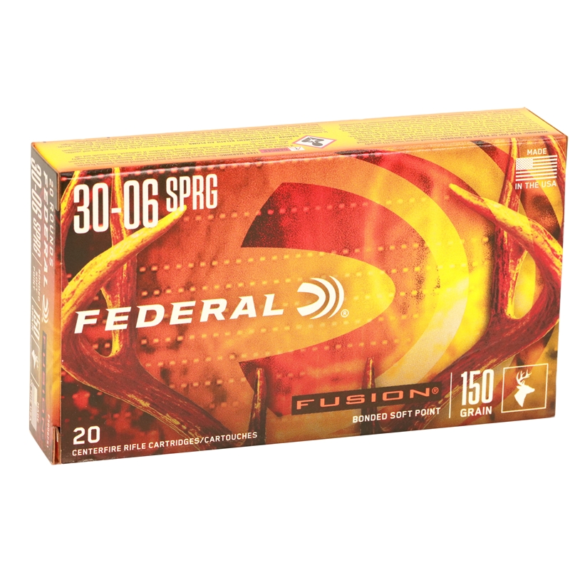 Federal Fusion 30-06 Springfield Ammo 150 Grain Bonded Soft Point Spitzer Boat Tail Ammo - F3006FS1 Box Of 20 F3006FS1 Box Of 20 Ammo