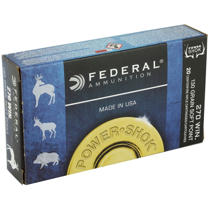 Federal Power-Shok 270 Winchester Ammo 130 Grain Jacketed Soft Point Ammo - 270A Box Of 20 270A Box Of 20 Ammo