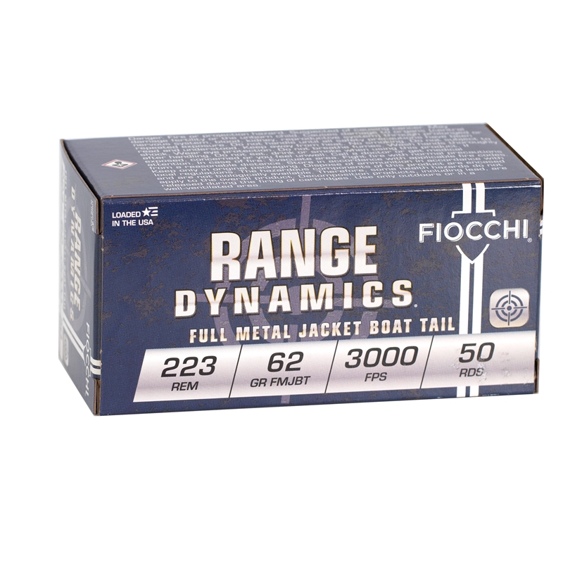 Fiocchi Range Dynamics 223 Ammo 62 Grain Full Metal Jacket Boat Tail Ammo - 223C Box Of 50 223C Box Of 50 Ammo