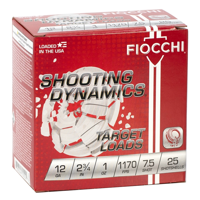 Fiocchi Shooting Dynamics 12 Gauge 2-3/4 Ammo 1oz. #7-1/2 Shot Light Target Load Case Of 250 (10 Boxes Of 25) Ammo - Free Shipping Free Shipping Ammo