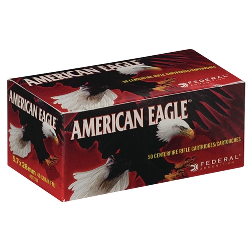 eral American Eagle 5.7x28mm 40 Grain Total Metal Jacket Box Of 50 Ammo