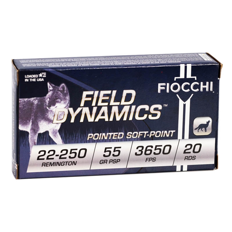 Fiocchi Field Dynamics 22-250 Remington Ammo 55 Grain Pointed Soft Point Ammo - 22250B Box Of 20 22250B Box Of 20 Ammo
