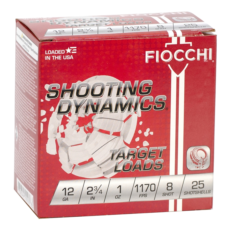 Fiocchi Shooting Dynamics 12 Gauge Ammo 2-3/4 1oz. #8 Shot Target Load Case Of 250 (1 Box Of 250) Ammo - Free Shipping Free Shipping Ammo