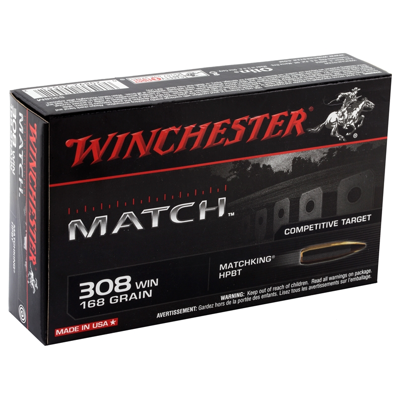 Winchester Match 308 Winchester Ammo 168 Grain MatchKing Hollow Point Boat Tail Ammo - S308M Box Of 20 S308M Box Of 20 Ammo