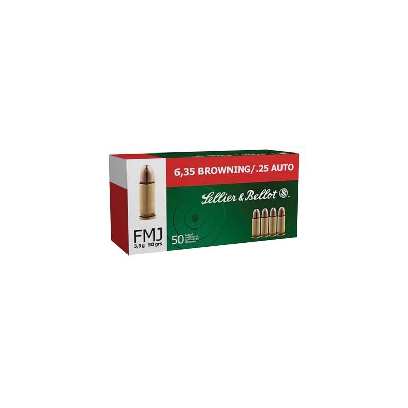 Sellier & Bellot 25 ACP AUTO Ammo 50 Grain Full Metal Jacket Box Of 50 lier & Bellot 25 ACP AUTO 50 Grain Full Metal Jacket Box Of 50 Ammo